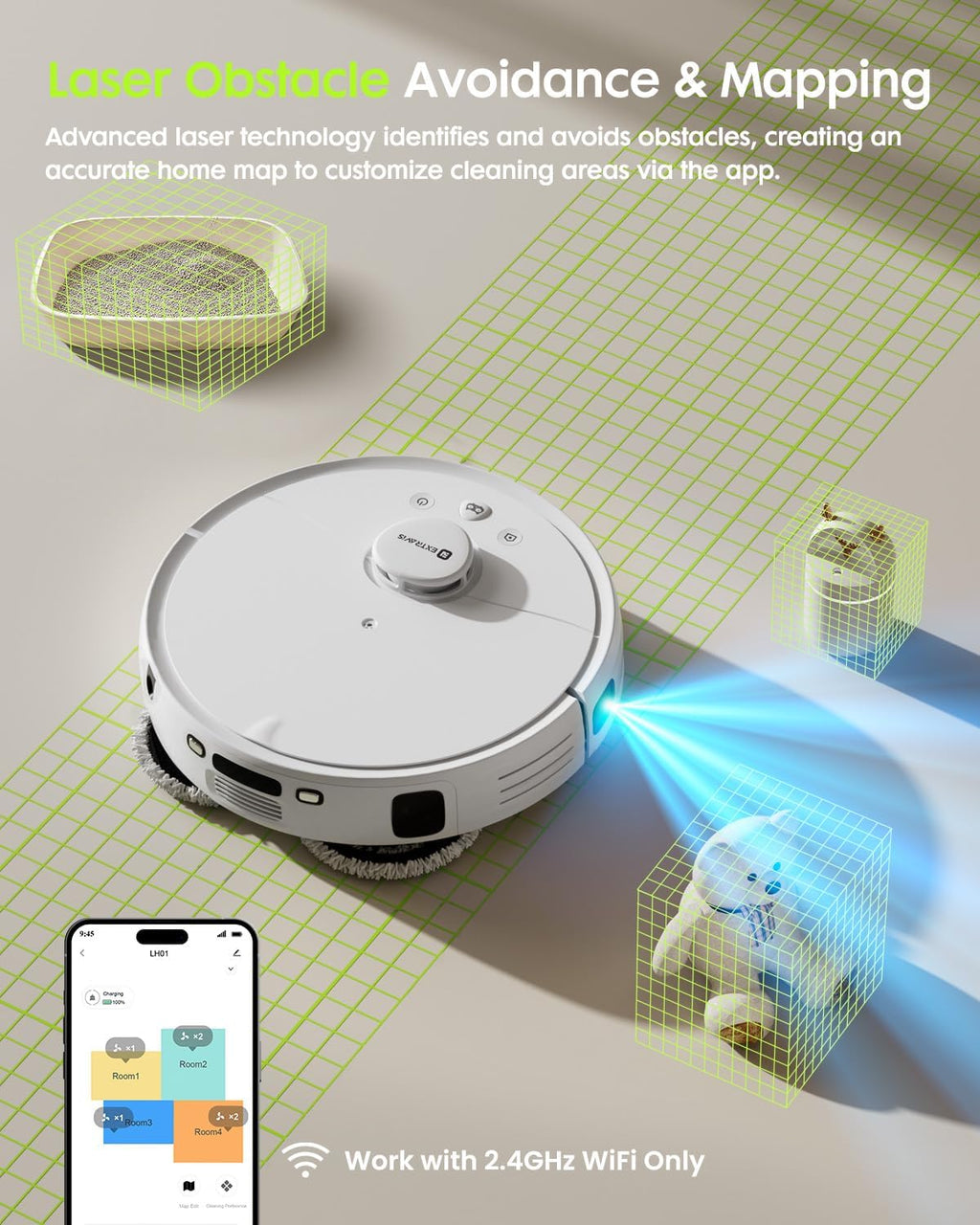 V5 Robot Vacuum and Mop, Self-Emptying Robotic Vacuum Cleaner, 8500Pa Suction and Robot Vacuum Replacement Kit