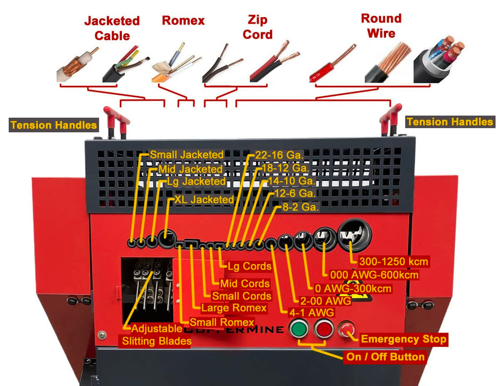 CopperMine Wire Stripping Machine Automatic Industrial Wire Stripper 120VAC Power Copper Wire Stripping Machine & Cable Peeler for Wires from 22 AWG to 1250kcm (1/16' to 1-1/2') in Diameter