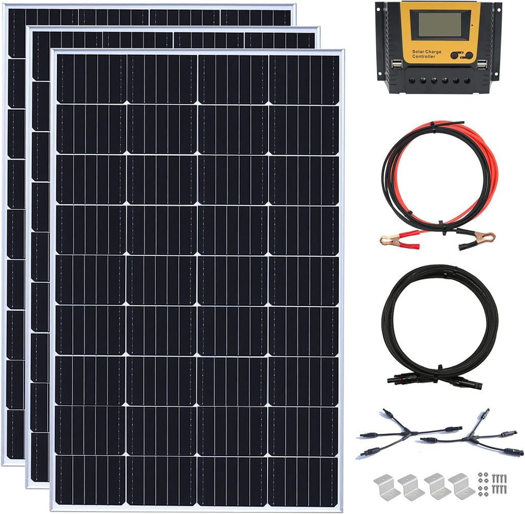 450 Watt 12Volt Solar Panel Kit 3X150W Monocrystalline Module 40A Charge Controller for RV, Boats, Trailer, Camper,Off-Grid System(450W Solar kit)