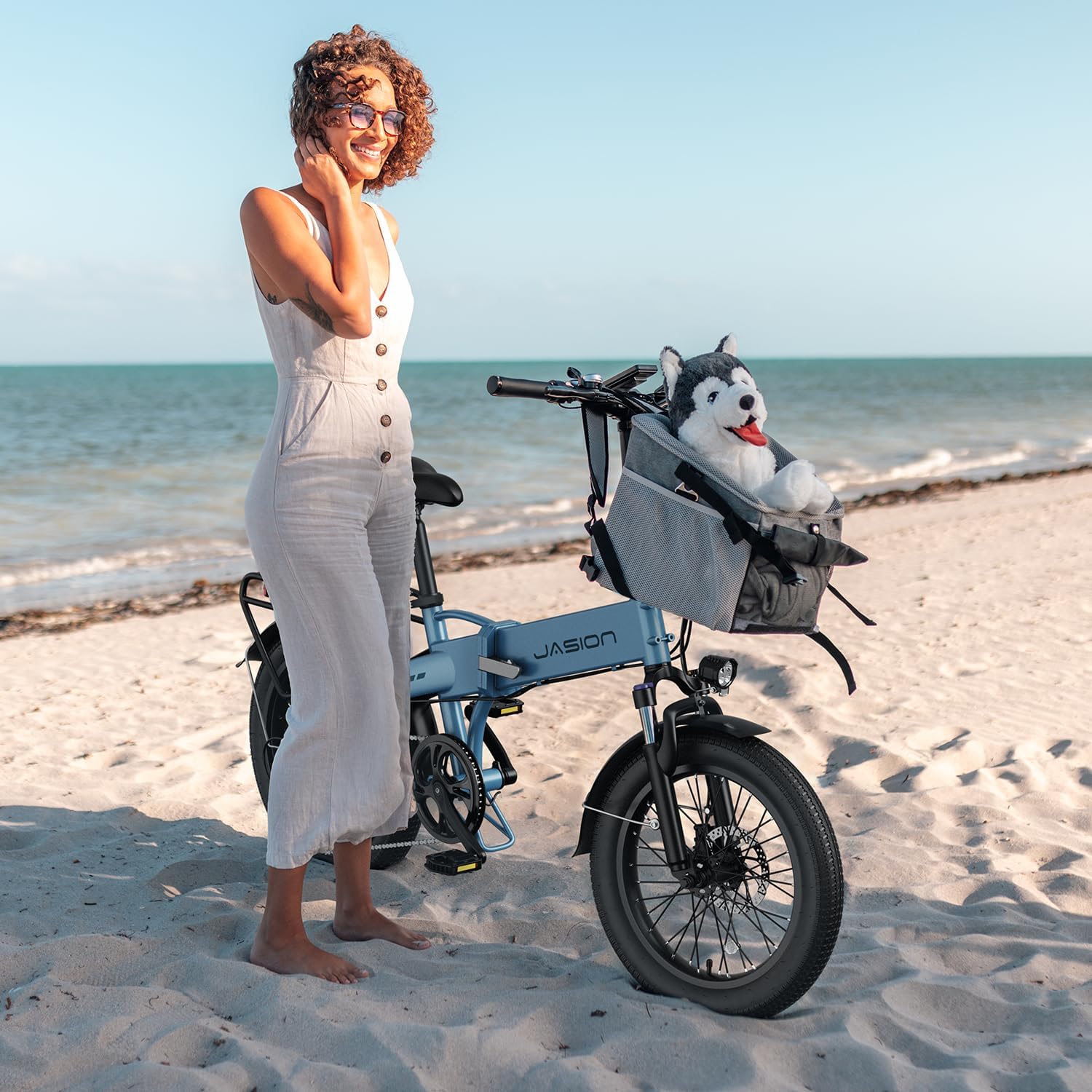 Jasion EBS Folding Electric Bike for Adults, Compact Portable 20' Fat Tire Ebike with 1200W Peak Motor, 48V Removable Battery, 25 MPH 50 Miles Aluminum Frame E-Bike Suitable for Trunk, RV, Apartment