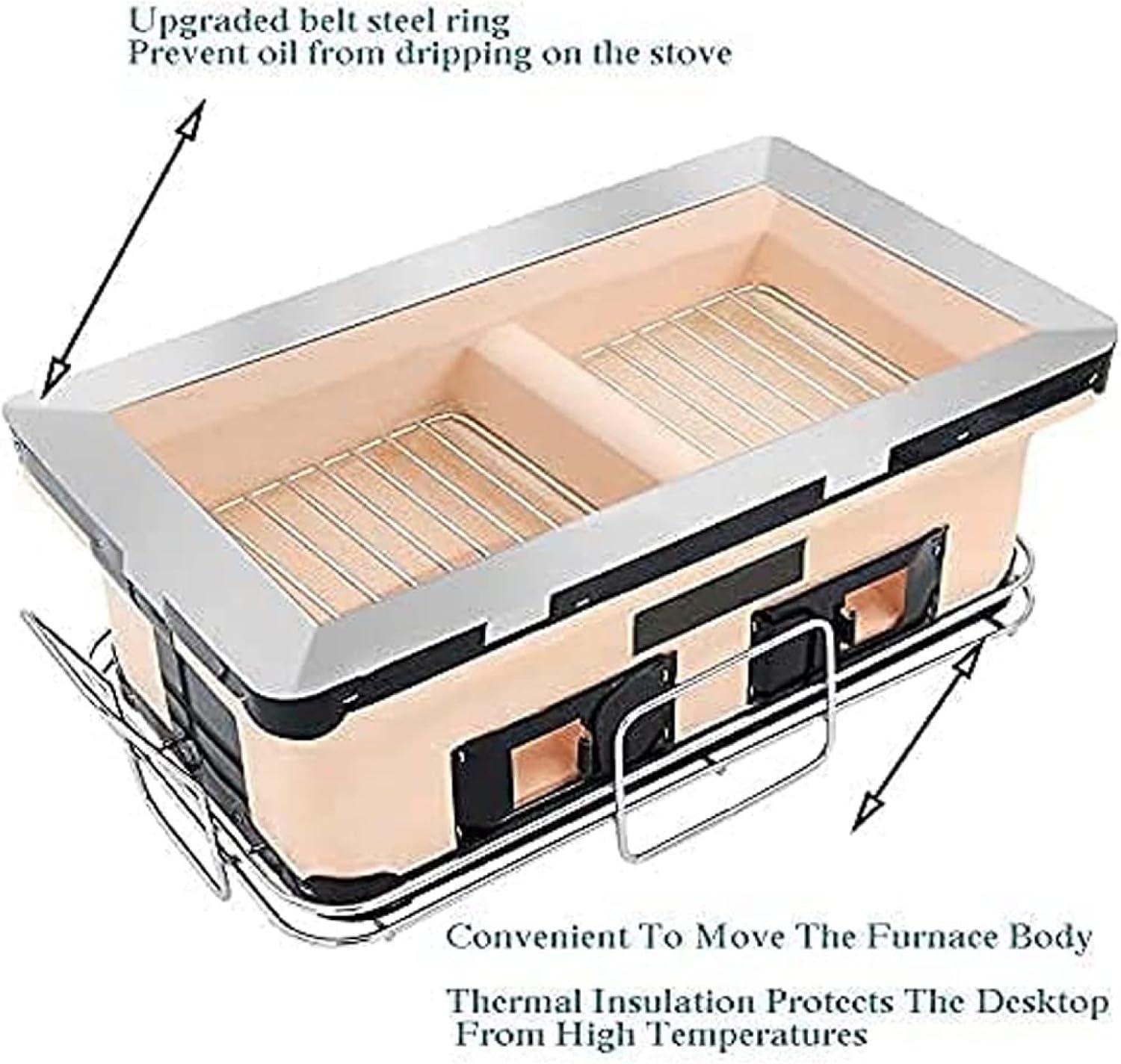 Japanese Ceramic Tabletop Grill, Rectangular BBQ Hibachi Charcoal Grill Table Yakatori Charcoal Cooker for Indoor Outdoor Stove