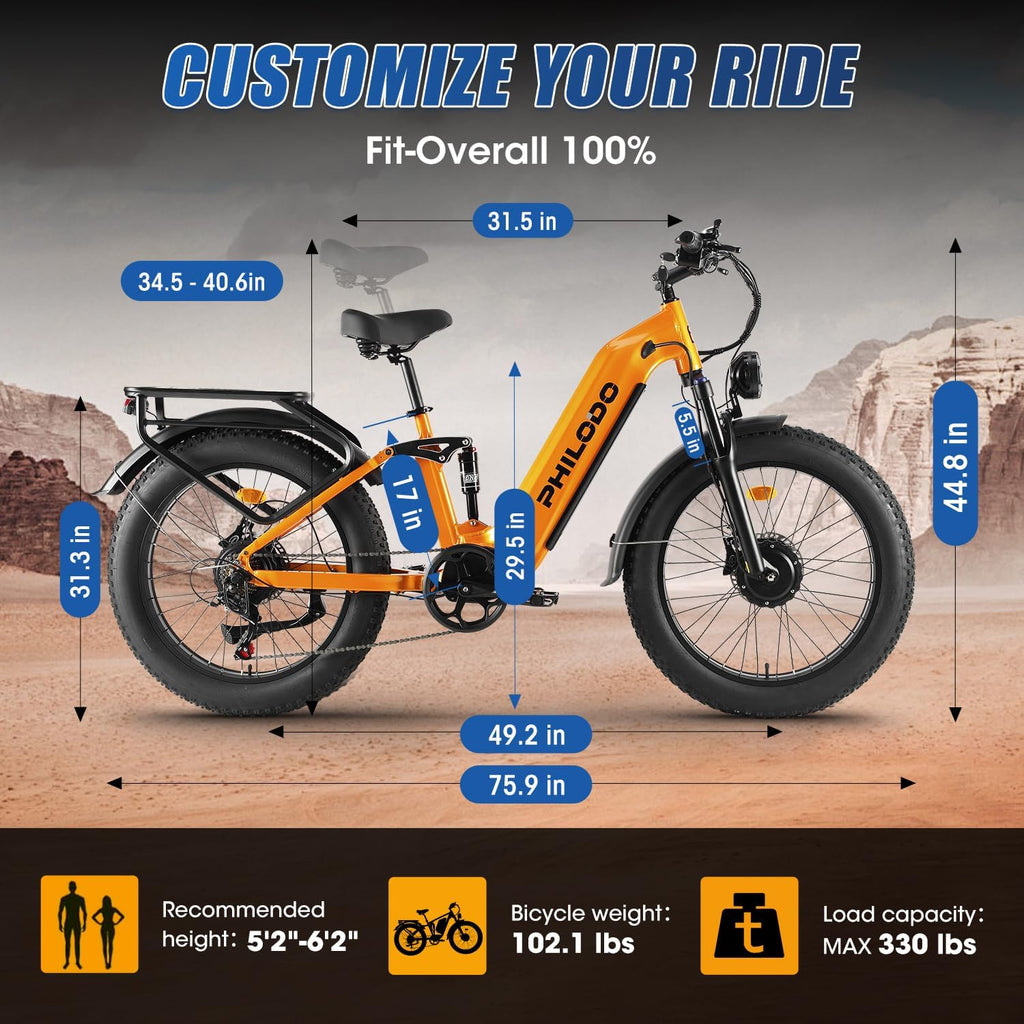 Falcon 60V 32Ah Off-Road Electric Bike Dual Motor Hunting Ebike, Fat Tire Full Suspension Dirt Bike for Adults, Long Range Snow/Sand Electric Bicycle