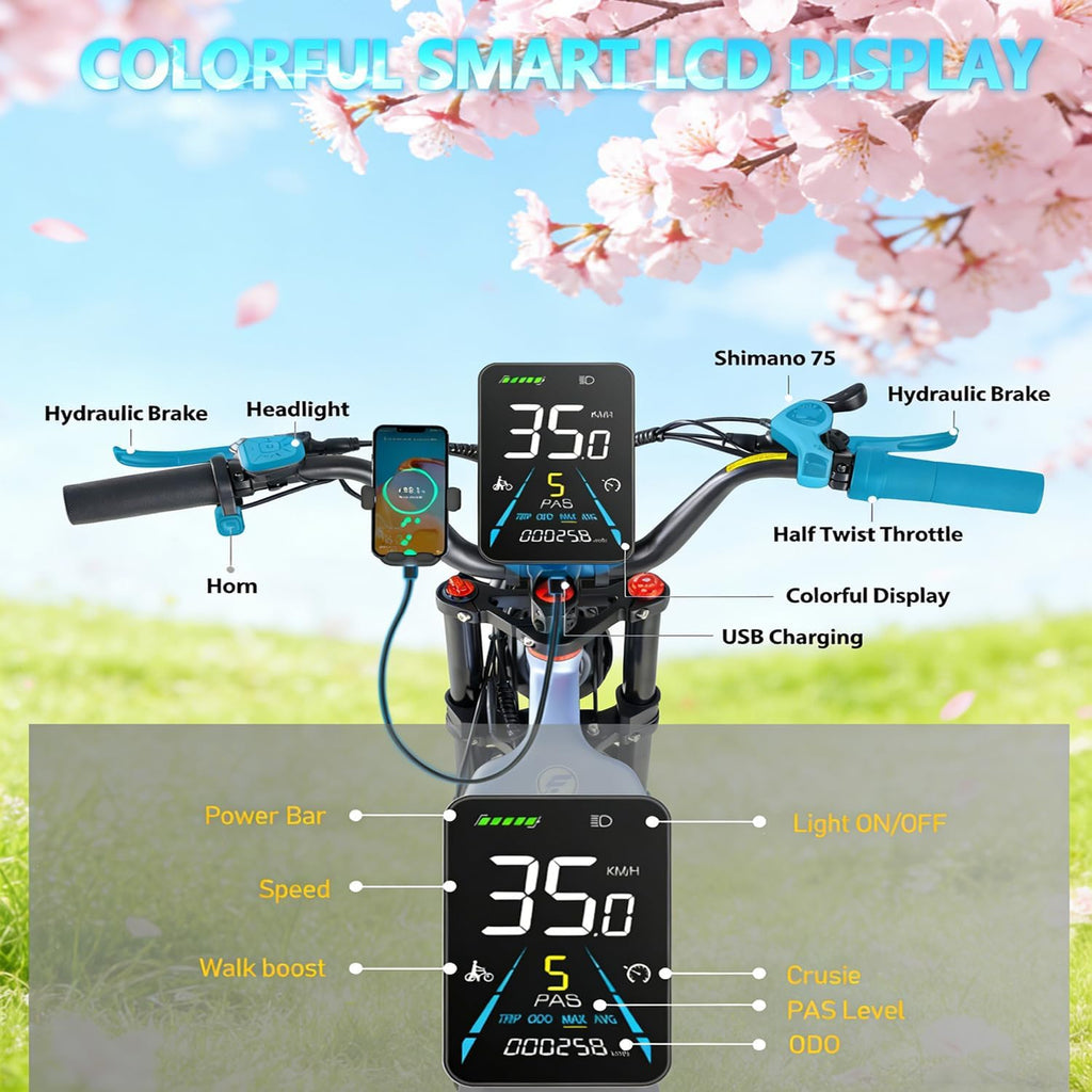 eAhora 2026 Latest Juliet Pro 2 5400W Dual Motor Electric Bike for Adults 43MPH 60V 70Ah 220+Miles Long Range Electric Bicycle 20' Fat Tire Full Suspension Mountain E-Bike All Terrain APP Control