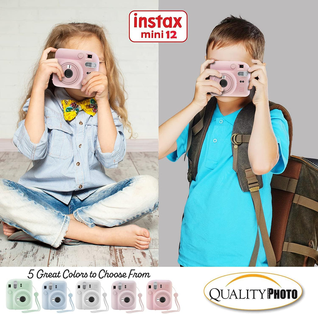 Fujifilm Instax Mini 12 Instant Camera with Case, 40 Fujilm Prints, Decoration Stickers, Frames, Photo Album and More Accessoriest (Blossom Pink)