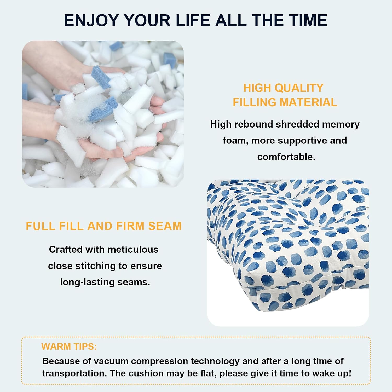 DYTXIII Outdoor High Back Chair Cushions Set of 2, Water Repellent Tufted Rocking Seat Cushions Replacement 44 x 22 Inch, Seat & Back Chair Pads for Patio, Balcony and Indoor Use -Brush Blue
