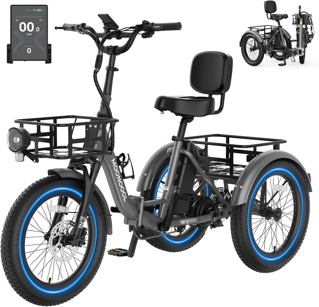 MOONCOOL Electric Trike for Adults, 500W/750W 48V Electric Tricycle for Adults, 20'x3.0' Fat Tire 3 Wheel Electric Bike, Folding Aluminum Adult Tricycle with Removable Battery