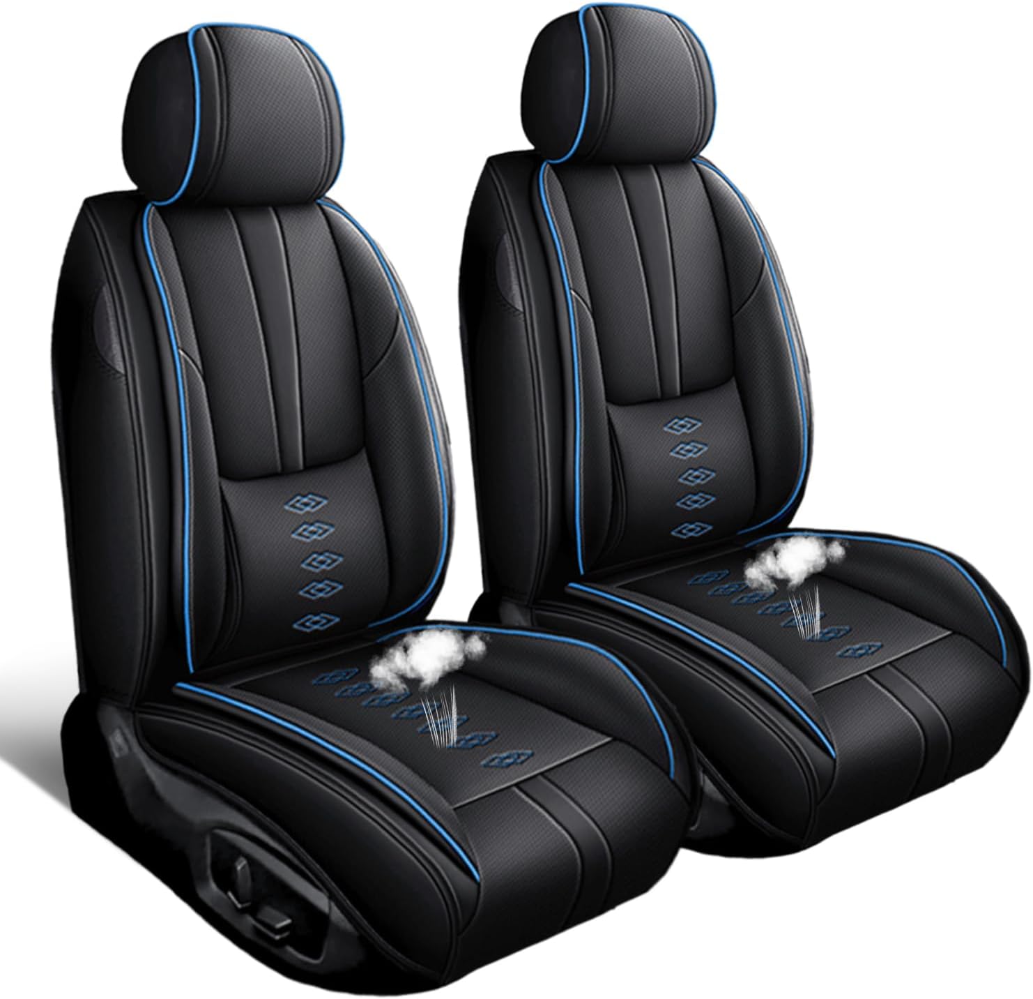 Car Seat Covers 2 Seats Fit for Jeep Wrangler Unlimited 4xe 2021 2022,Waterproof Leather Seat Covers,Airbag Compatible,Car Seat Protectors Interior Sets(Front Set,Black&Blue)