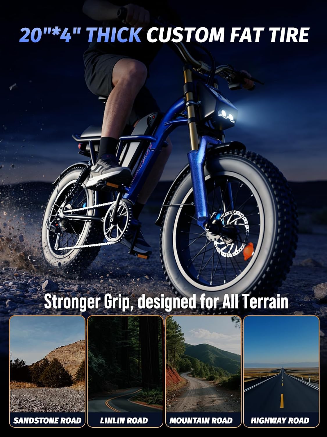 Electric Bike for Adults, 1500W Peak Motor Ebike with 48V 15.6Ah Built-in Removable Battery, 70 Miles Range Top Speed 28 MPH Electric Bike, 20' Off Road All terrian Fat Tire E Bike with 7 Speed