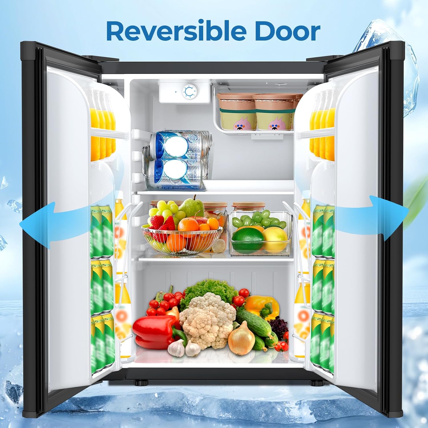 Electactic 2.56 Cu.ft Compact Refrigerator with Reversible Single Door, BLACK