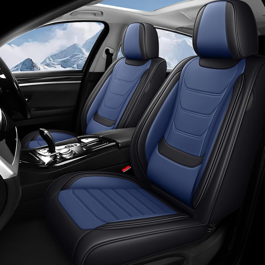 Fit for Chevrolet Silverado 1500 2000-2026 Custom Seat Covers, PU Leather Car Seat Covers, Full Coverage Protection, Thick Cushioning Seat Protectors(Standard Front Row/Black Blue)