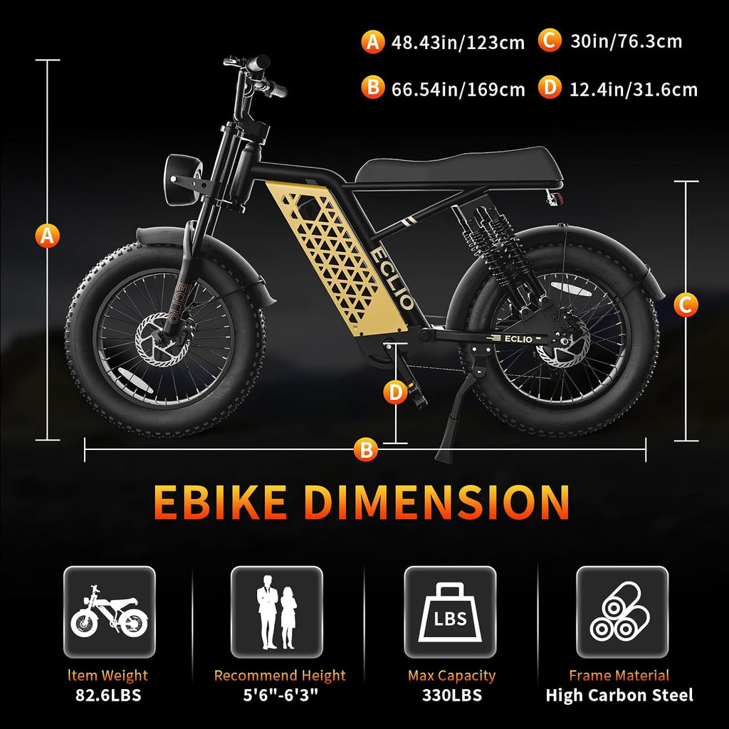 DDC SPORT Electric Bike for Adults, Peak 1000W Motor 28MPH, 48V 13Ah Battery 50Miles Ebike, 20'' Fat Tire Electric Dirt Bike for All Terrain, Off Road Mounatin Moped E-Bike, Full Suspension, 7-Speed