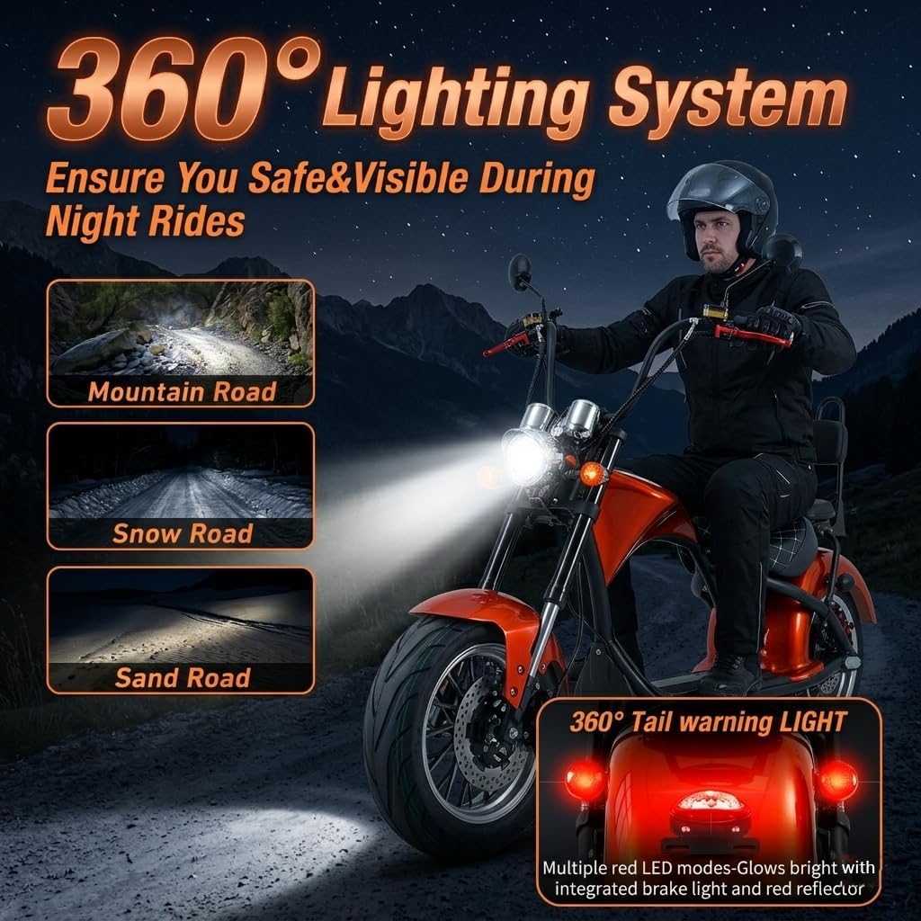 eAhora M1 2 Seater 2000W Electric Motorcycle for Adults,37MPH 60V 30Ah Battery 40 Miles Long Range Full Suspension Dual Hydraulic Brakes, Street Legal Electric Motorcycle