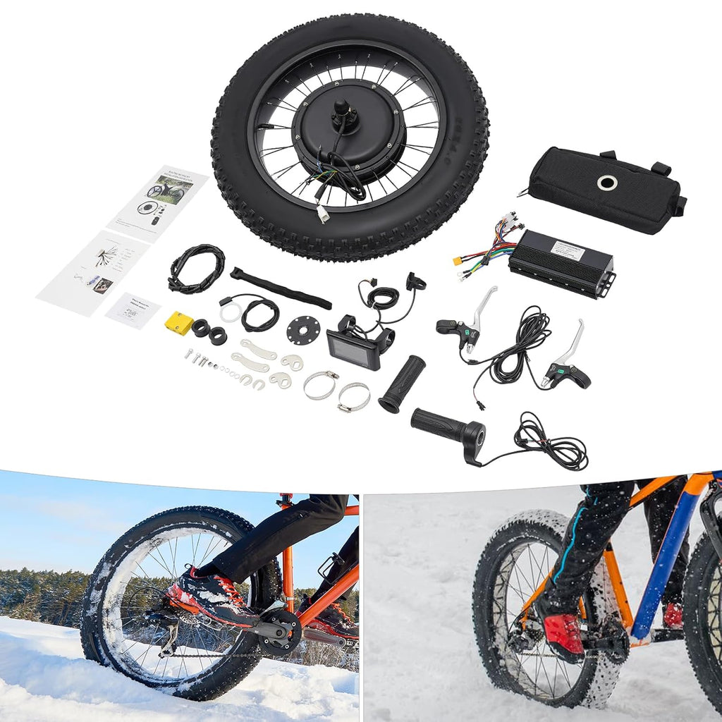 48V 1500W Electric Bicycle Conversion Kit, 20' Ebike Rear Hub Motor Wheel Kit with PAS Sensor and LCD Display Snow Bike Electric Bicycle Fat Snow Tire Motor Kits Brushless Gearless Hub Motor