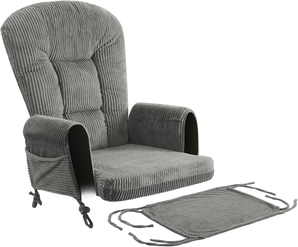 ANMINY 5pcs Glider Rocker Replacement Cushions Set - Thickened Fleece Glider Rocking Chair Cushions with 29.5 inch High Backrest & Side Pockets for Indoor Nursery, Washable & Non Slip, Gray