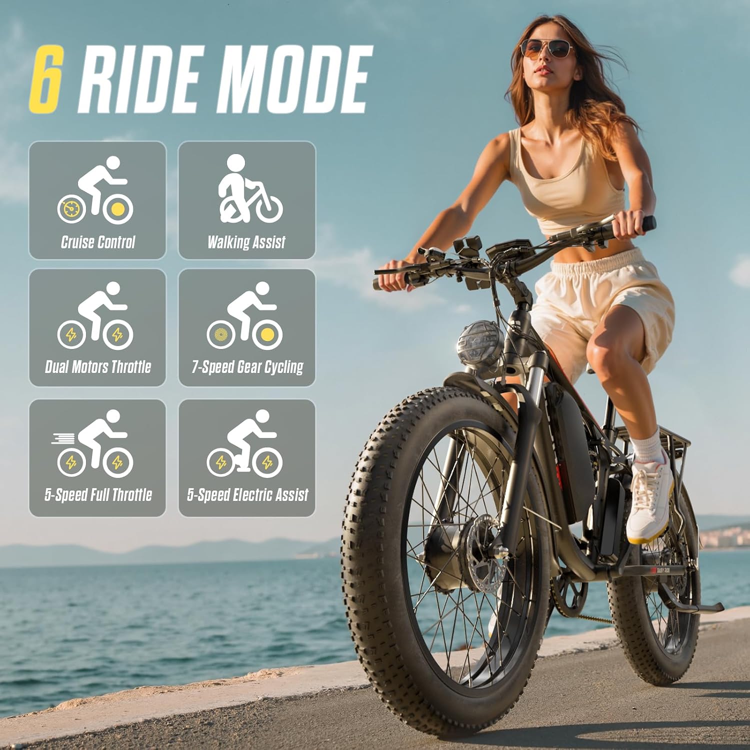 6000W Max 50 MPH up to100 Mile Dual Motor E-Bike for Adults, 60V 1200Wh Long-Lasting Battery with 26' Fat Tire All Terrain Adults with Adventure and Commuting Electric Bike