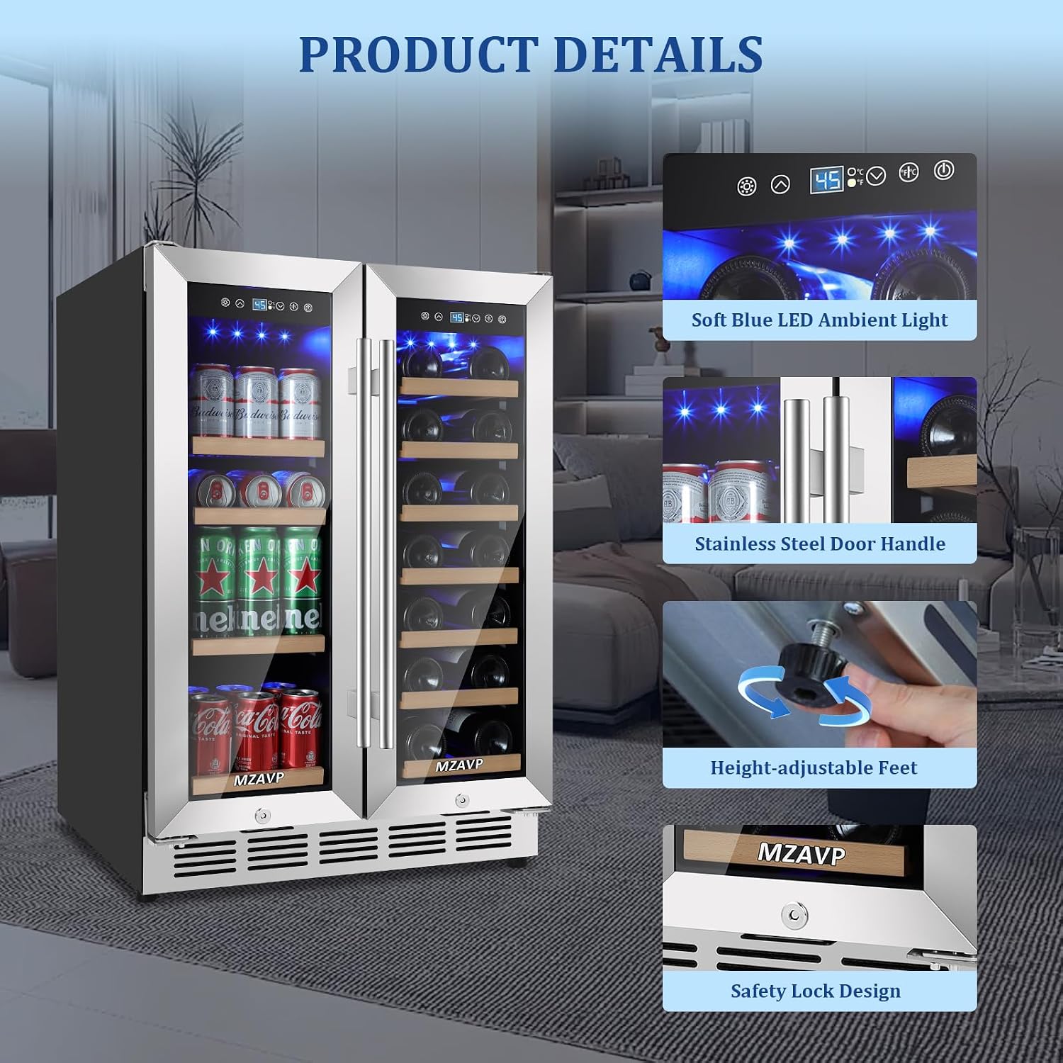 24 Inch Wine and Beverage Refrigerator, Dual Zone Beverage Cooler with Glass Door, Built-In or Freestanding Wine Fridge with Fast Cooling, 20 Bottles and 88 Cans Large Capacity