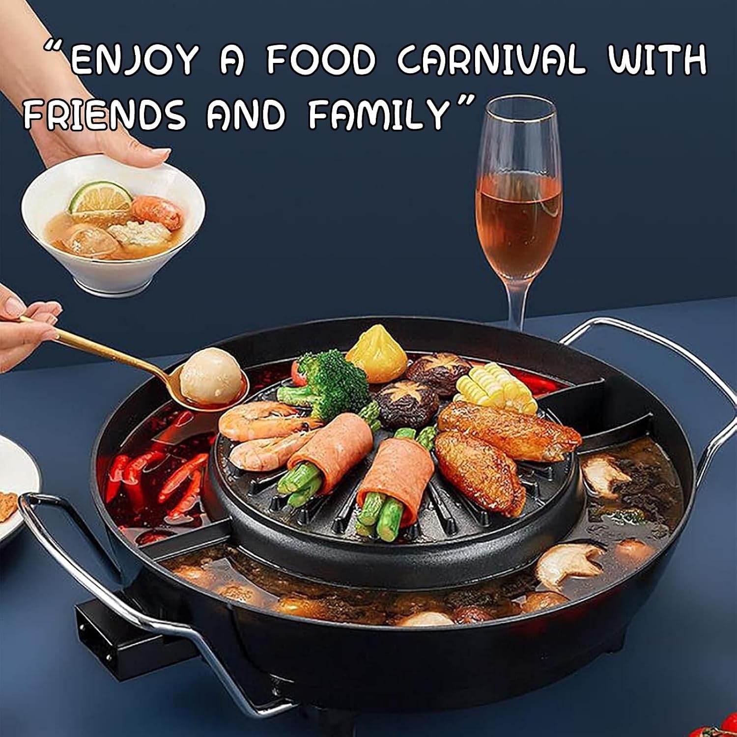 Electric Hot Pot & Grill Combo, Non-Stick Soup & Korean BBQ for 2-4 People, Easy Clean, Versatile Kitchen Essential for Family Gatherings, Medium Size, Perfect for Entertaining