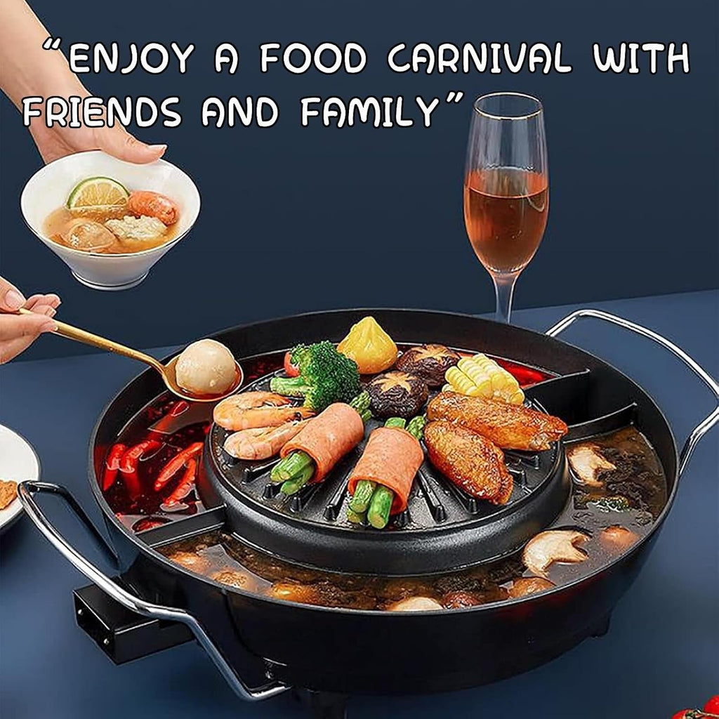Electric Hot Pot & Grill Combo, Non-Stick Korean BBQ & Soup Pot for 2-4 People, Easy to Clean, Ideal for Family Gatherings & Medium Kitchen Essentials