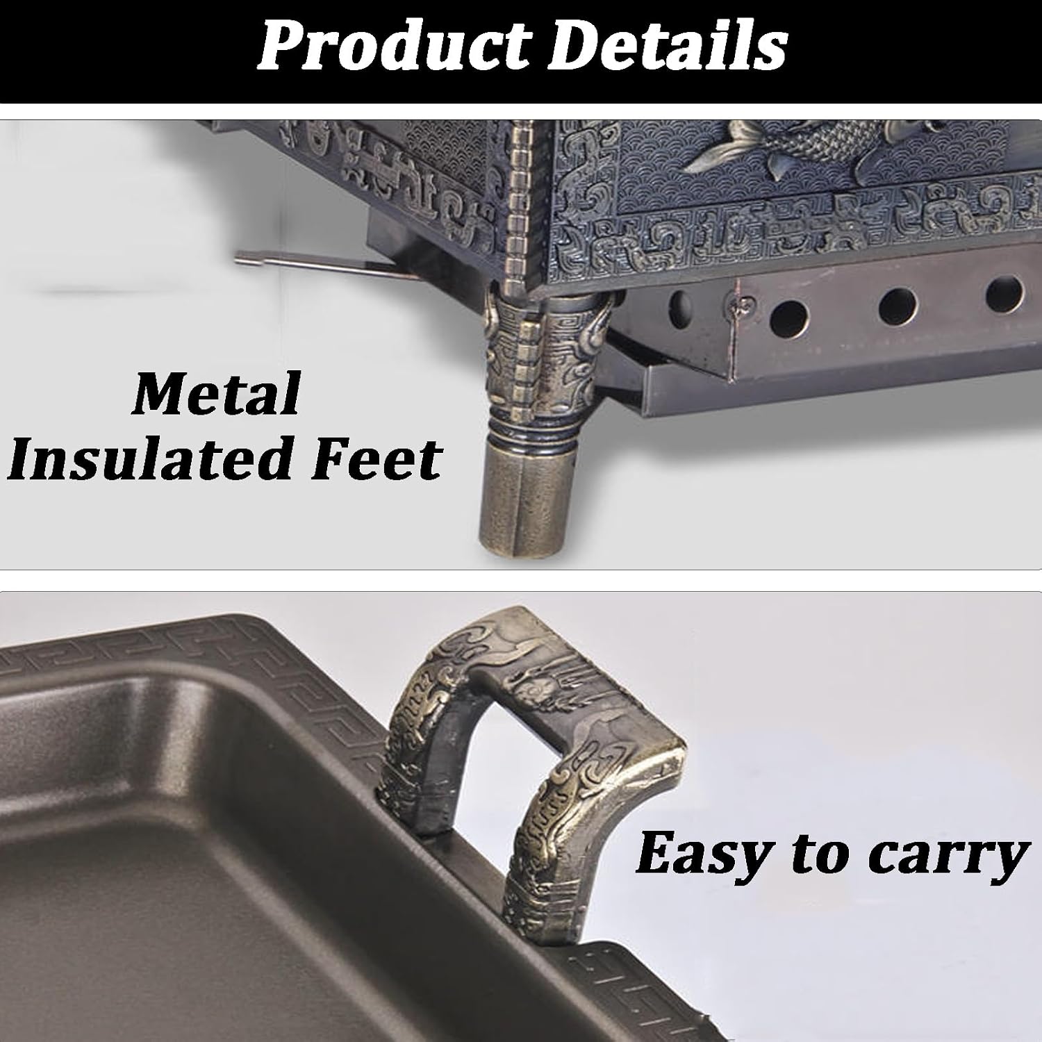 BBQ Gril,Antique Copper Fish Grill,Multifunctional Charcoal BBQ for Cooking Fish,Removeable Plates,Smokeless Indoor Grill,Portable Non-Stick Teppanyaki Griddle Grill Pan for Outdoor Camping