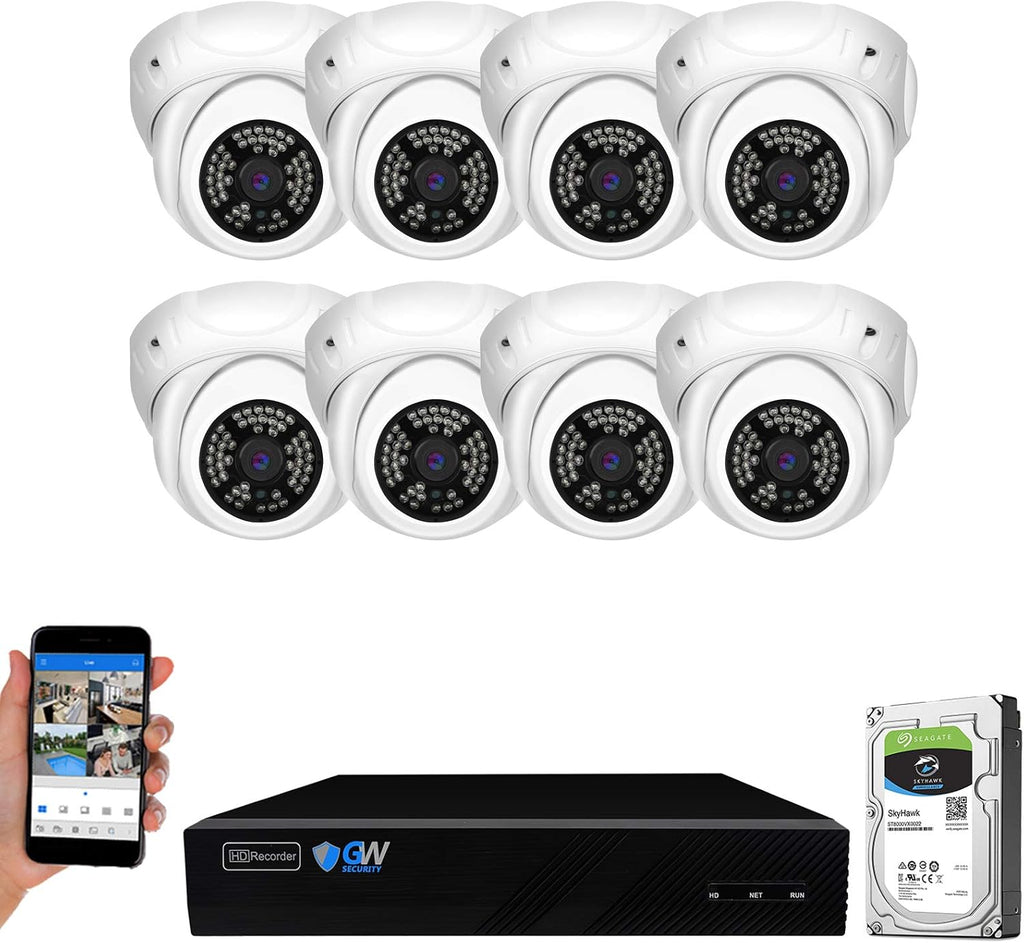 GW Security 8 Channel 4K NVR 5MP H.265 IP Surveillance Security Camera System with 8-Piece Super HD 1920P Weatherproof Video & Audio PoE Security Dome Cameras, AI Human Detection