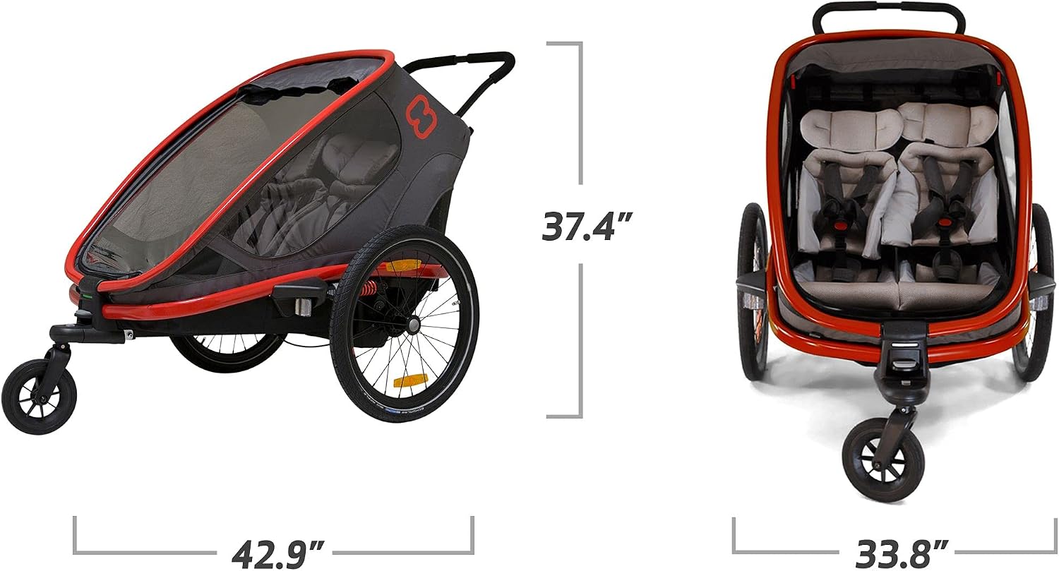 Hamax Outback Two Seat Reclining Multi-Sport Child Bike Trailer + Stroller (Jogger Wheel Sold Separately)