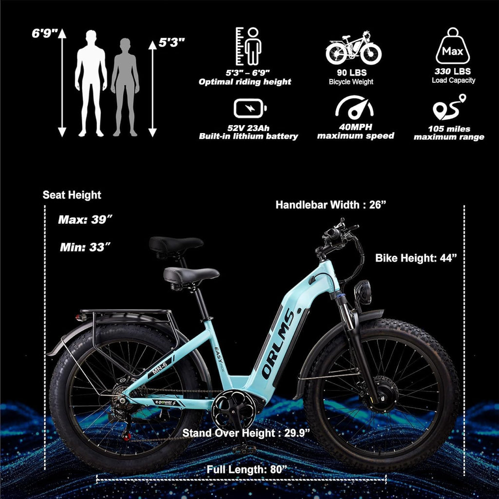 MENORX Dual Motor Electric Bike,26'x4'Fat Tire Electric Bike,Up to 5000W/7000W Peak, 60V/25Ah & 52V/23Ah Lithium Battery,Up to 45/50MPH &105 Miles Range E Bike
