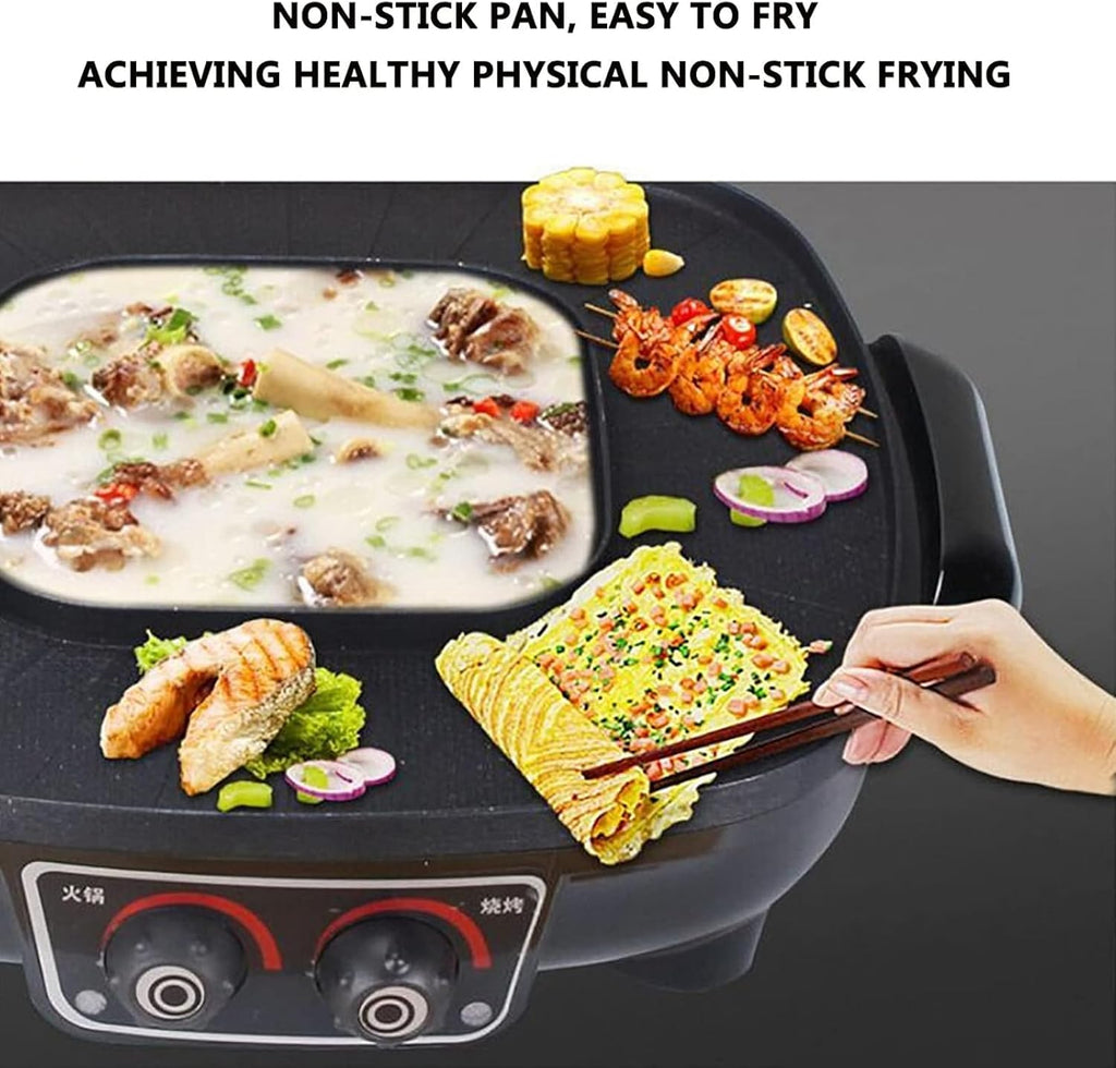 Medium Household Electric Hot Pot with Grill, Soup Pot and Korean BBQ, Non-stick Coating, Easy to Clean, For 2-4 People to Enjoy, 1600 W