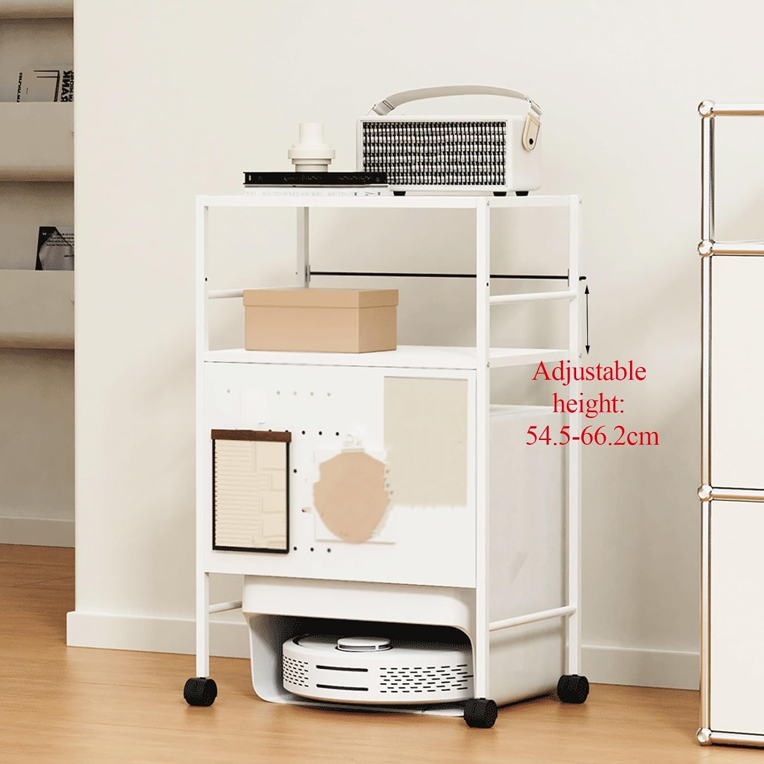 Office Storage Cabinet with Doors for Self Emptying Robot Vacuum Cleaner, Robot Vacuum Kitchen Pantry Storage Cabinet with Adjustable Shelf, End Side Table