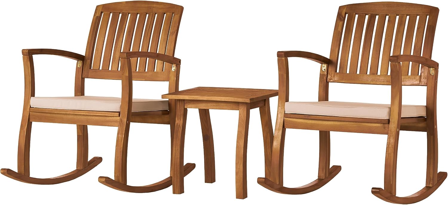 Christopher Knight Home Selma Acacia Rocking Chairs with Cushions, 2-Pcs Set, Teak Finish