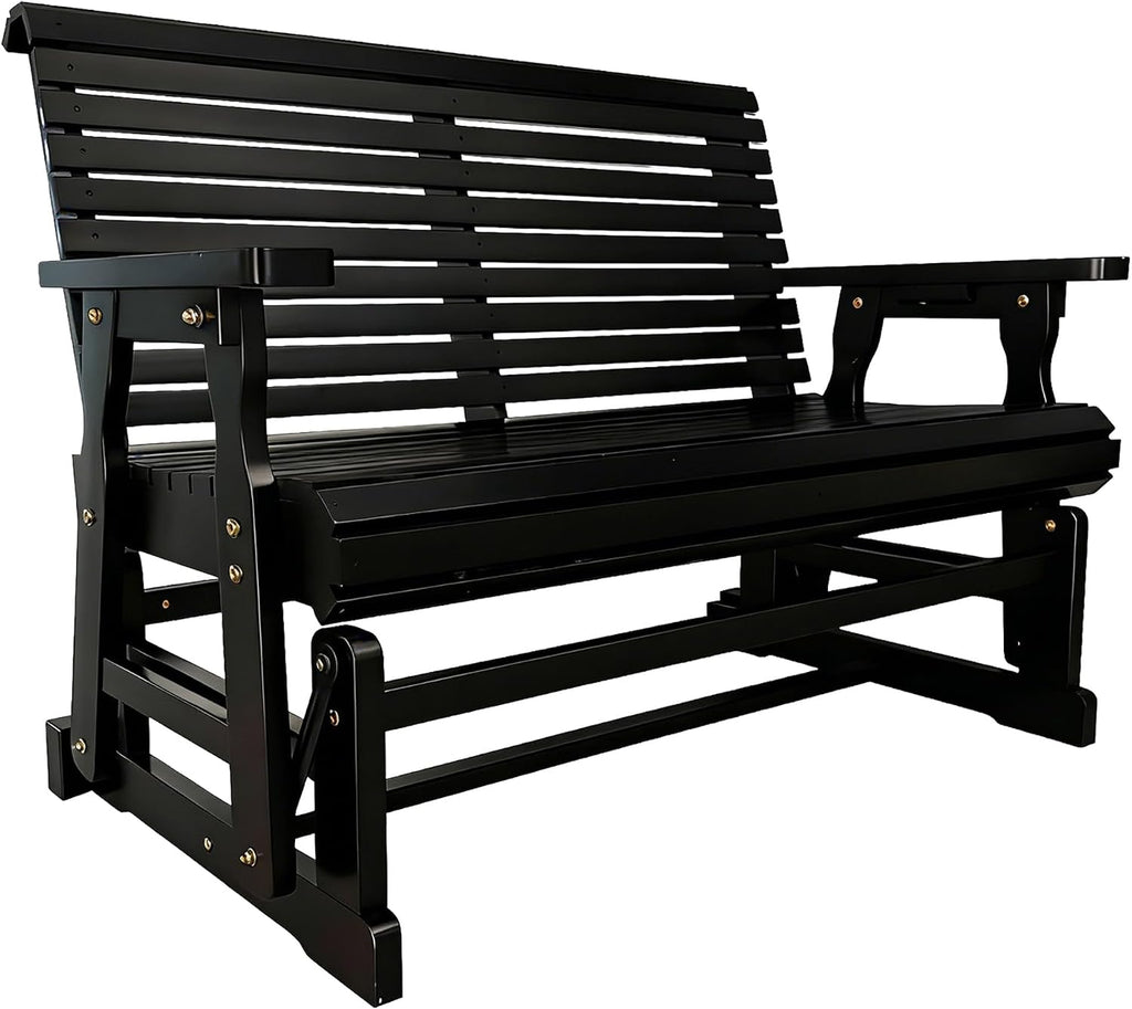 Fortune Candy Wooden Patio Glider with High Roll Back and Deep Contoured Seat, Solid Fir Wood, 2-Seater, Heavy Duty 800 LBS, 4 Ft. (Carbon Black)