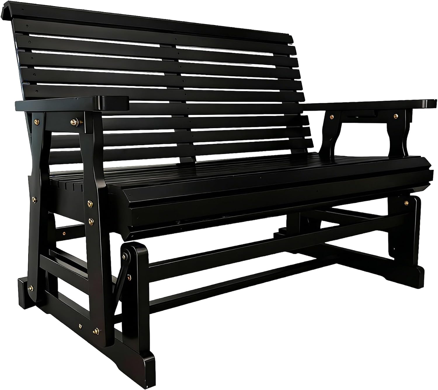 Fortune Candy Wooden Patio Glider with High Roll Back and Deep Contoured Seat, Solid Fir Wood, 2-Seater, Heavy Duty 800 LBS, 4 Ft. (Carbon Black)