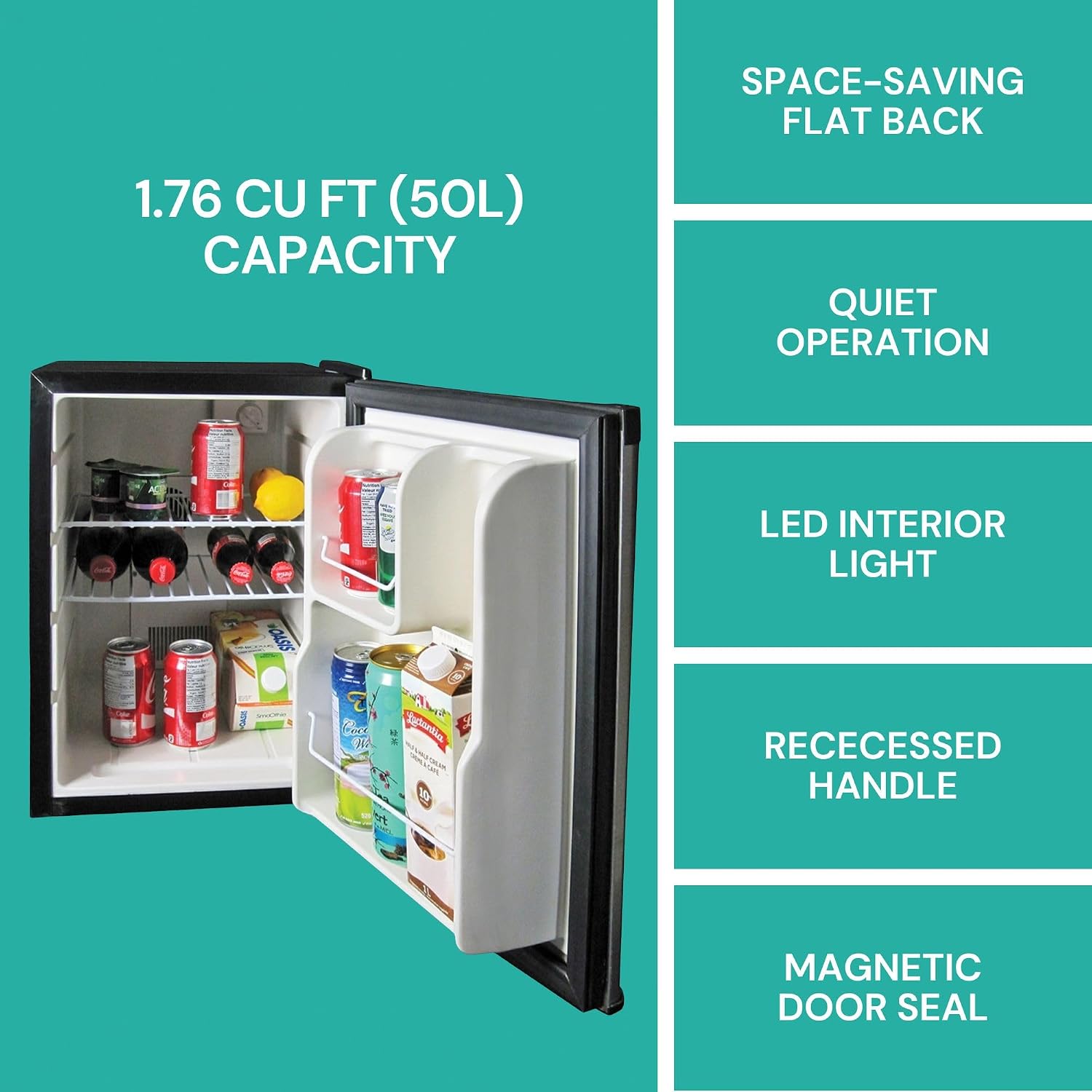 Koolatron 12V / 110V Refrigerator - Mini Fridge for Trucks Cool Storage for Kitchen Bedroom Office Travel Camping Dorms Compact Free Standing Neveras Pequeñpara Apartment 1.76 cu.ft - Black