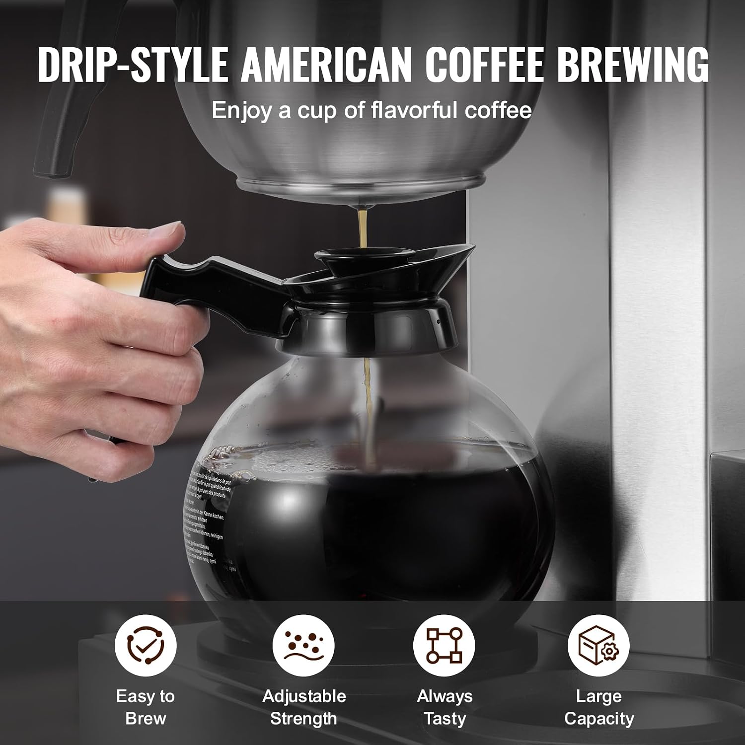 VEVOR 12 Cups Commercial Drip Coffee Maker, Coffee Maker Machine with 3 Glass Carafes and 3 Warmer Plates, Stainless Steel Pour Over Coffee Brewer for Restaurant, Office, Cafe