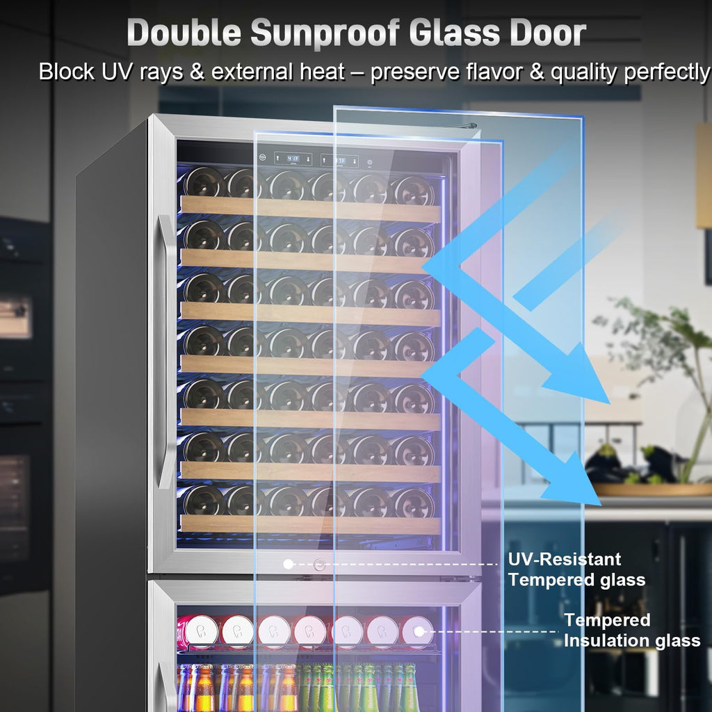 Velivi 24 Inch Wide Wine and Beverage Refrigerator, 2 IN 1 Dual Zone Wine Cooler, Built-In/Freestanding Beverage Wine Fridge with Safety Lock, Low Noise and Fast Cooling Silver
