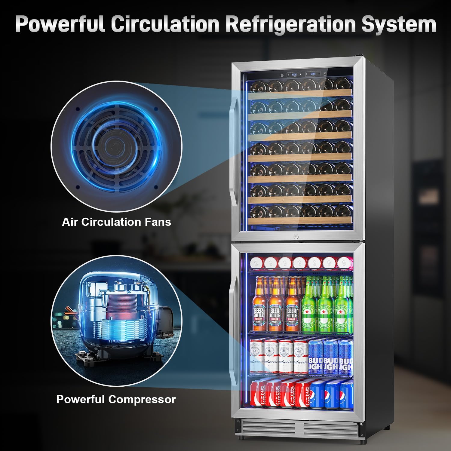 Velivi 24 Inch Wide Wine and Beverage Refrigerator, 2 IN 1 Dual Zone Wine Cooler, Built-In/Freestanding Beverage Wine Fridge with Safety Lock, Low Noise and Fast Cooling Silver
