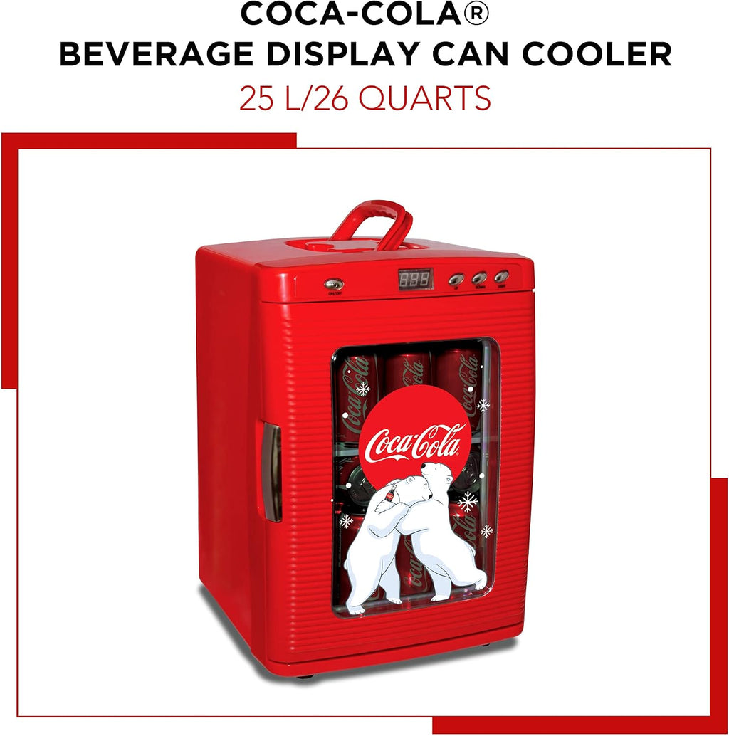Coca-Cola 25L Retro Mini Fridge Polar Bear Design Portable Cooler/Warmer for Snacks Drinks Skincare Cosmetics with AC DC Capable Ideal for Bedroom Office Dorm Travel