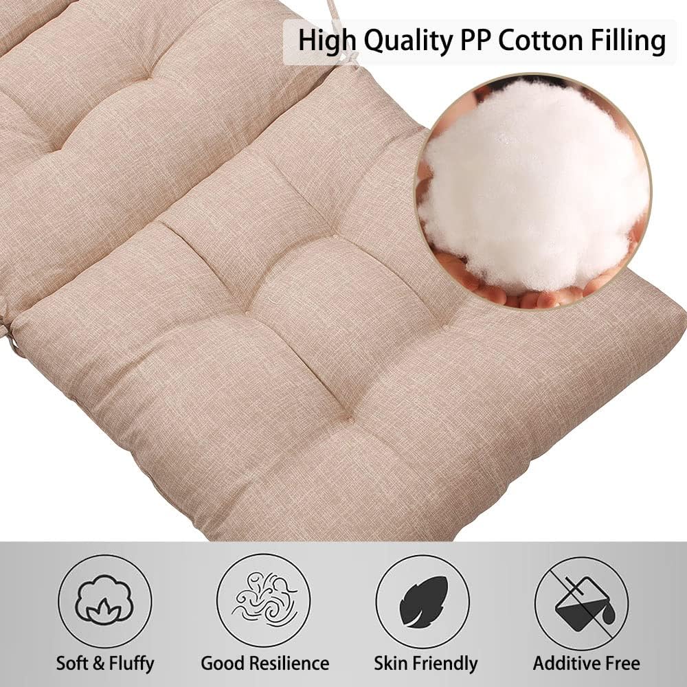 Magpie Fabrics Indoor Outdoor Tufted High Back Chair Cushion Set of 2, Waterproof All-Weather Deep Seating Rocking Chair Patio Garden Chaise Lounge Sun Lounger Chair Cushions(Beige Linen)