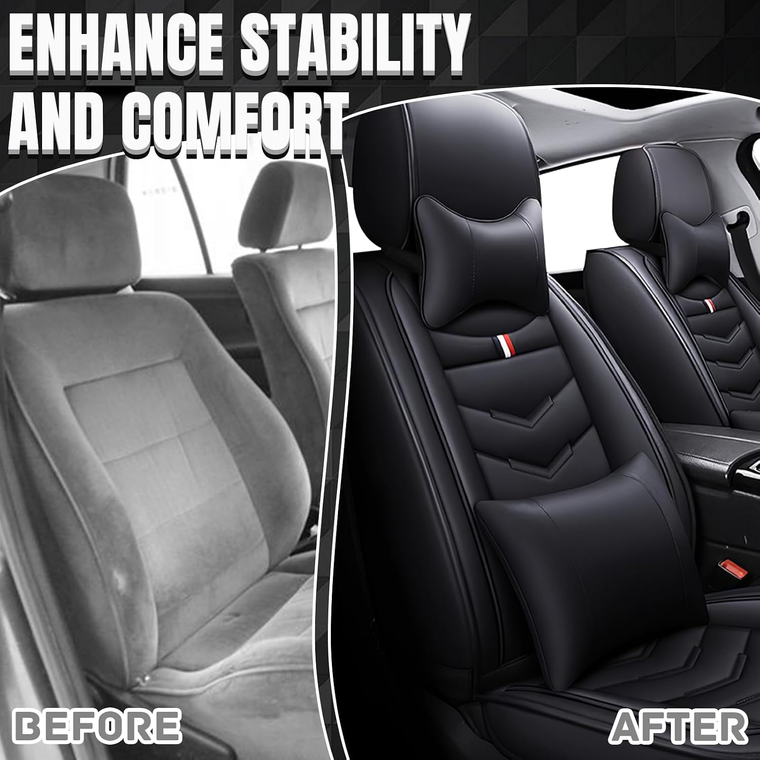 Car Seat Covers Fit for Chevy Traverse 2009-2025, Leather Seat Covers for Car, Waterproof Non-Slip Durable Car Seat Protector(2 Seats with Pillow,Black)