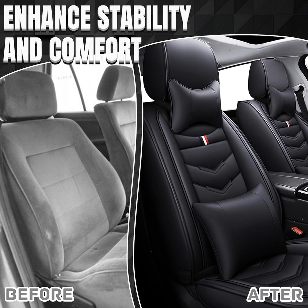Car Seat Covers Fit for Ford Explorer 2000-2025, Leather Seat Covers for Car, Waterproof Non-Slip Durable Car Seat Protector(2 Seats with Pillow,Black)