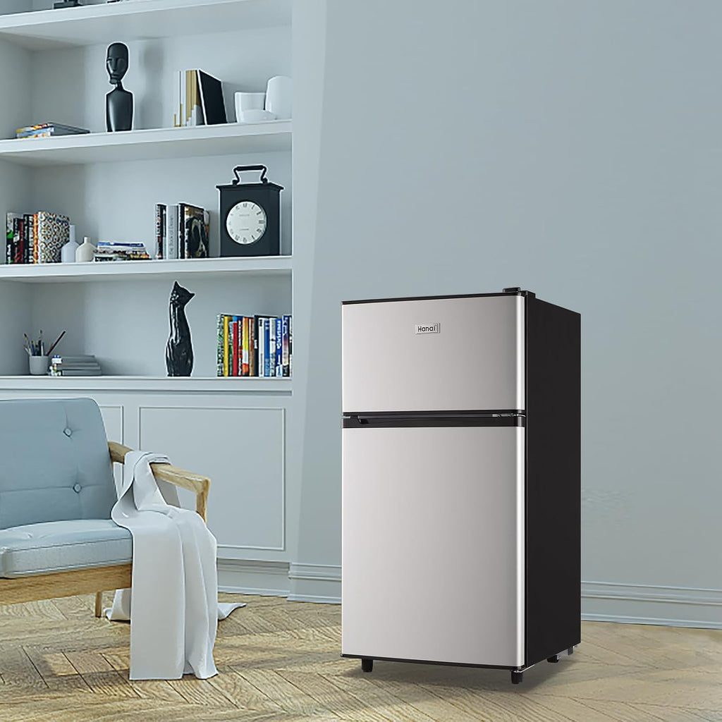 WANAI Refrigerator 3.5 Cu.Ft Refrigerator with Freezer, Retro Fridge with Dual Door,7 Adjustable Thermostat, Adjustable Shelves For Dorm, Office Bedroom, Silver
