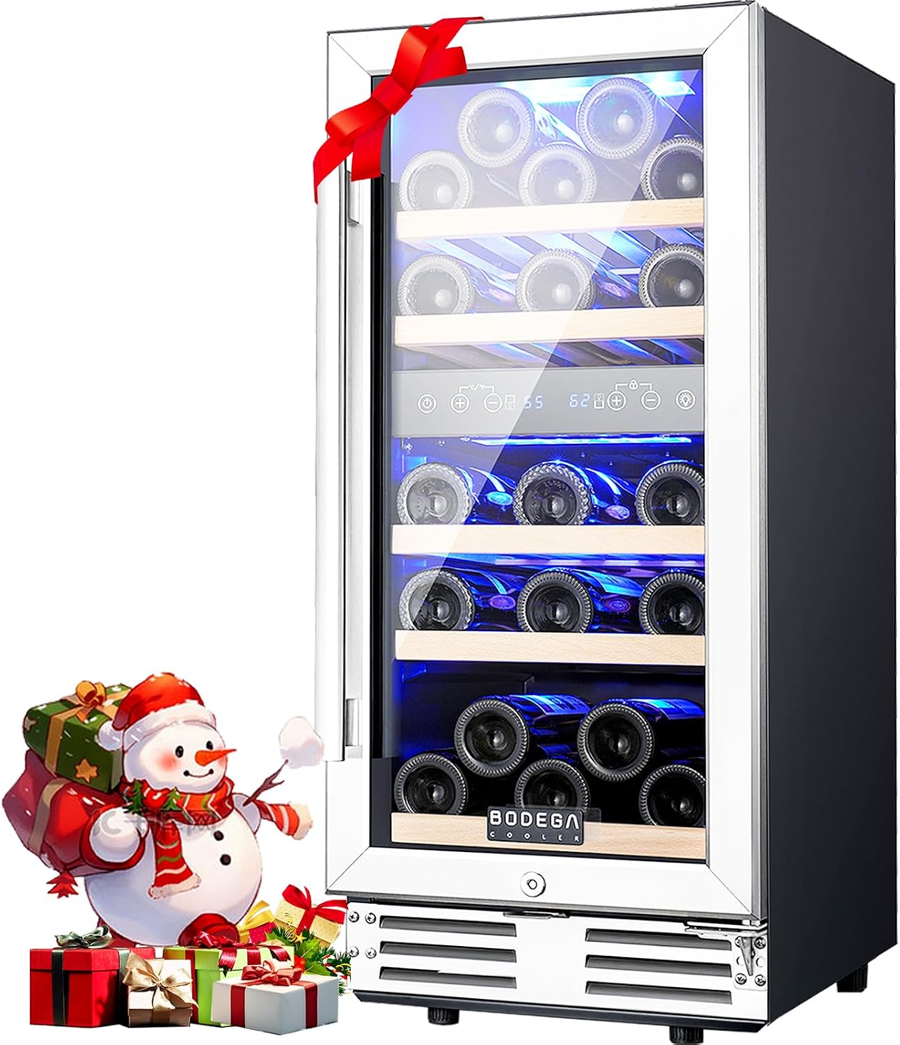 BODEGA 15 Inch Wine Fridge, 30 Bottles Dual Zone Wine Cooler, 41-68°F Wine Refrigerators Free standing, Soft LED Dual Zone Wine Fridge, Built-in or Freestanding for Home/Bar/Kitchen (3.2 cu.ft), Black