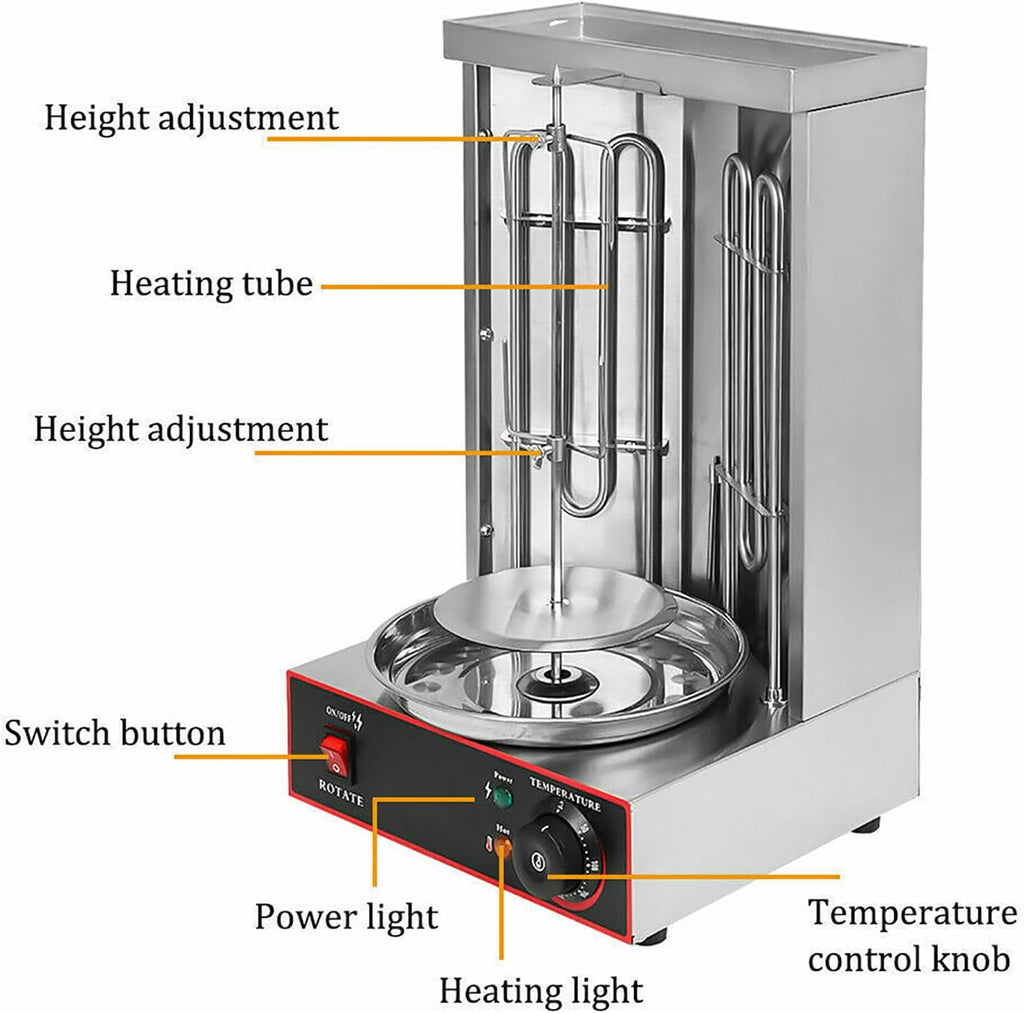Electric Rotating Vertical Rotisserie Grill, 360 ° Rotating Rotisserie Grill with Meat Catch Pan, 50-300℃ Adjustable Temperature, for Restaurant Dinner Home Kitchen