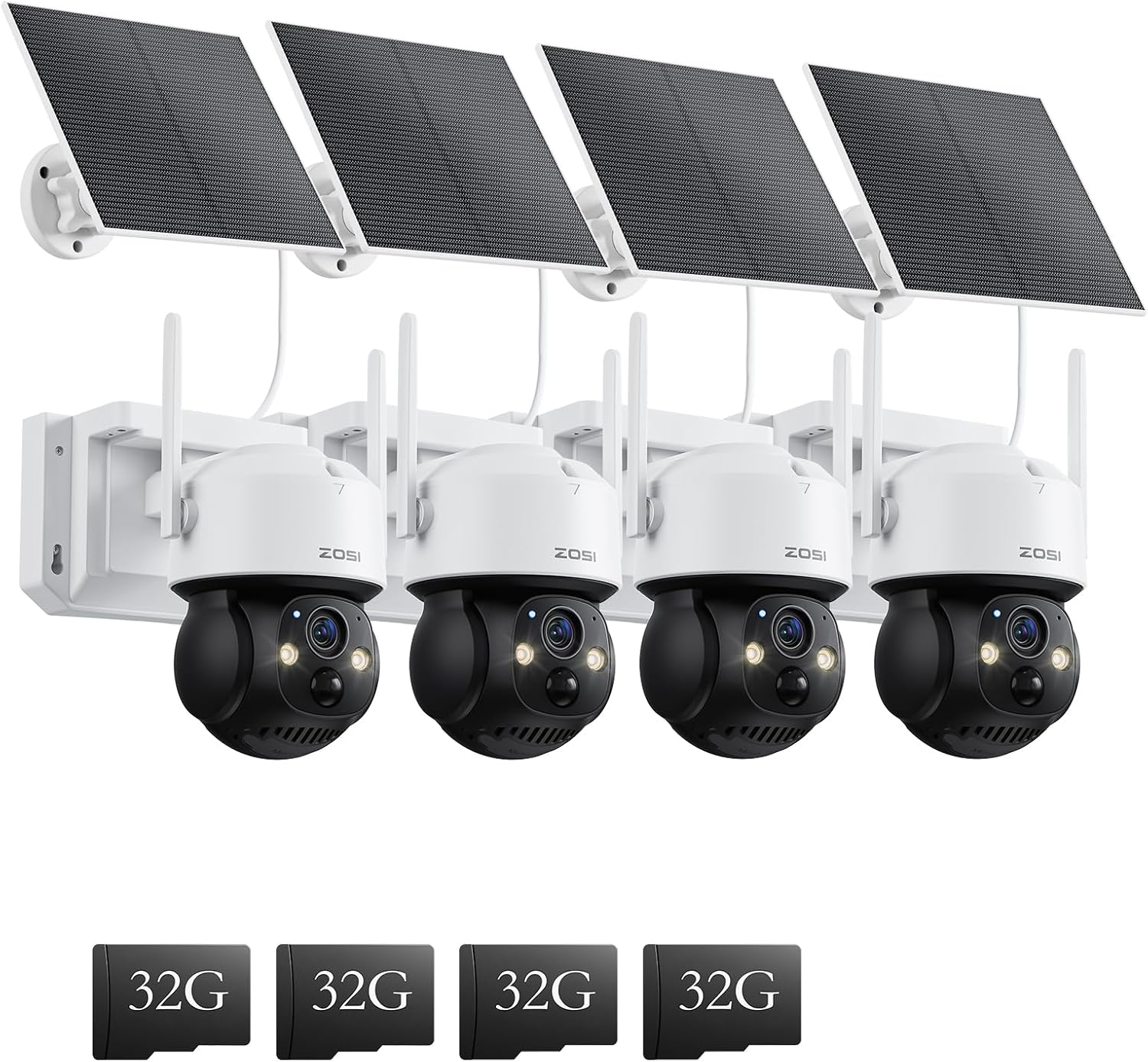 ZOSI C291 4 x 2.5K 4MP Wireless Battery Security Camera Outdoor, Solar Powered Pan/Tilt Camera, 360 View, Human Detect, Auto Track, Color Night Vision, 2-Way Talk, Light Siren Alarm, 32GB Memory Card