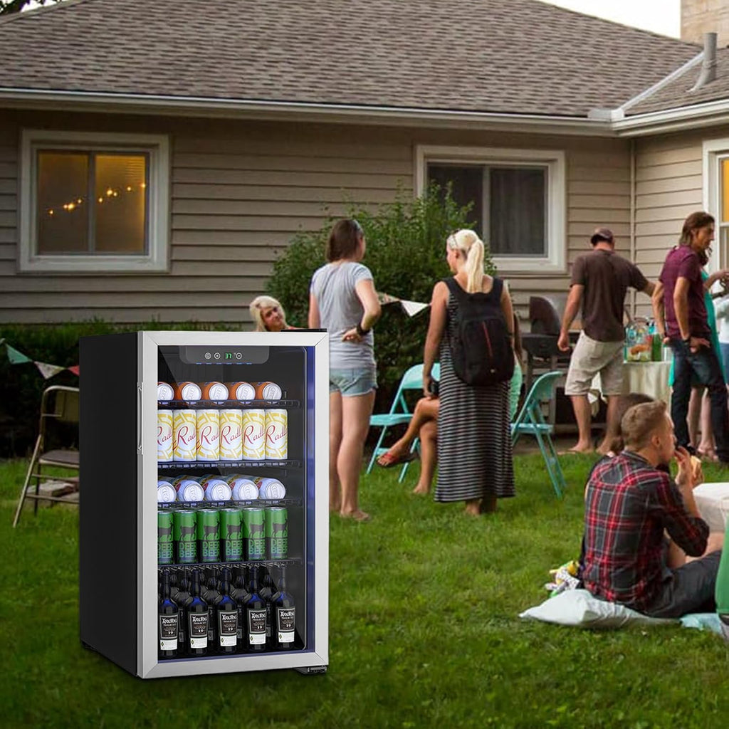 3.2 Cu.Ft Mini Fridge for 126 Cans, Small Refrigerator with Clear View Door and Adjustable Shelves, Quiet Beverage and Wine Fridge for Bedroom, Dorm, Office, Compact Drink Fridge for Storage