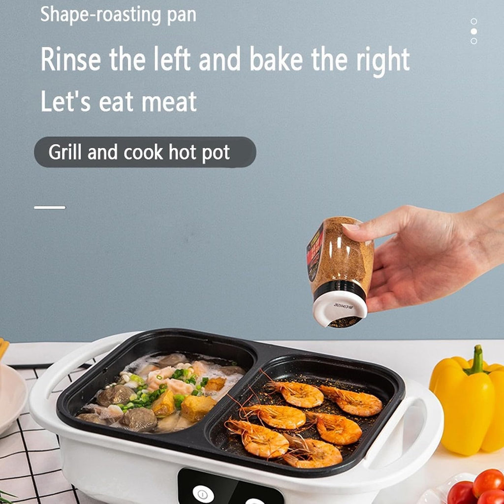Indoor Non-Stick Electric Pot and Griddle, Barbecue Pan Hotpot With Divider, Independent Dual Temperature Control, for Korean BBQ, Steaks, Shabu Shabu and Noodles at Family Dinners