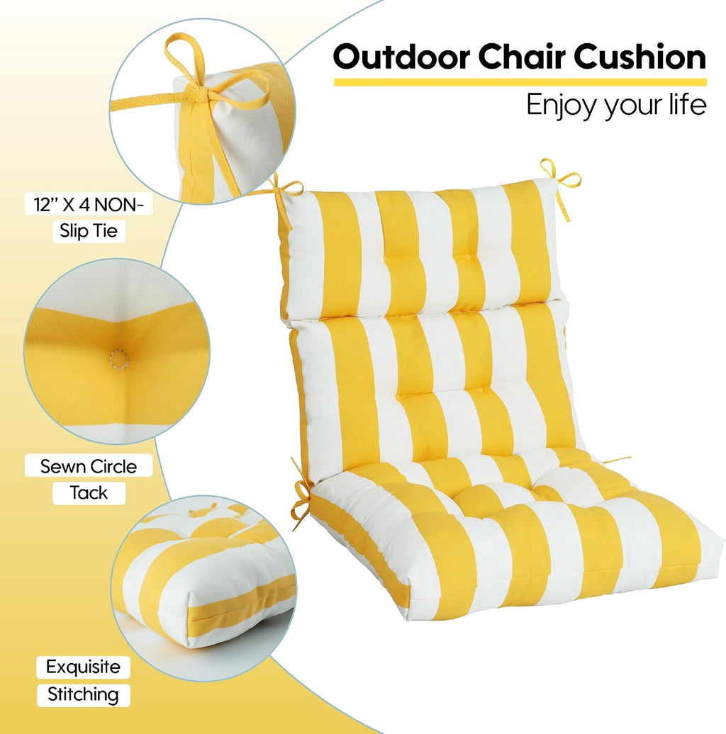 Only choice High Back Adirondack Chair Cushion Set of 2-44'x 22'x 4' Waterproof, Fade-Resistant Outdoor Rocking Chair Cushions for Patio, Garden, Porch (2, Yellow White Stripes)