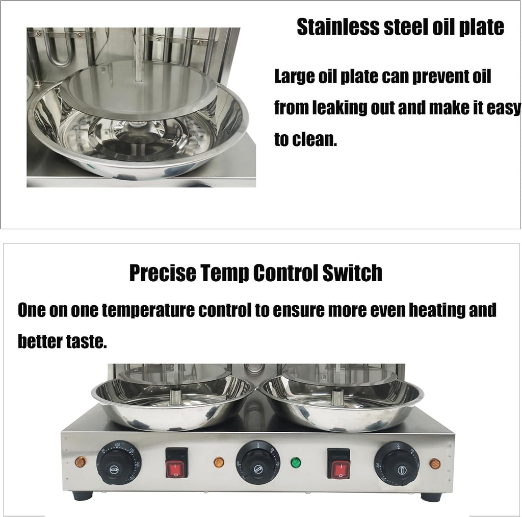Electric Barbecue Shawarma Gyro Grill 3 Burners Commercial Stainless Steel Vertical Broiler Kebab Machine Adjustable Temperature with Meat Catch Pan and Rotating Doner for Restaurant Kitchen