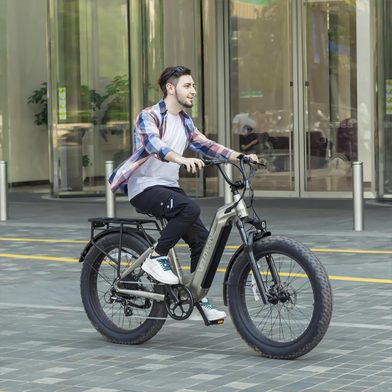 VELOWAVE Electric Bike 26' Fat Tire Ebike Peak 1200W Motor Electric Bike for Adults with 47.97V 14.4AH Removable LG Cell Battery Step-Thru E Bike up to 32MPH UL 2849 Certified with Lock& Bell