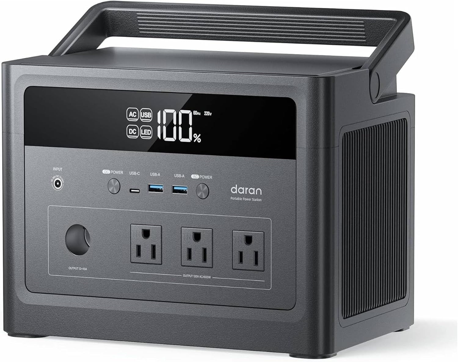 DaranEner 600W Portable Power Station (1200W Peak), 576Wh LiFePO4 Battery Solar Generator for Home Use, 3.3H Fast Charging Power Station, Emergency Backup for Camping, CPAP (Solar Panel Optional)