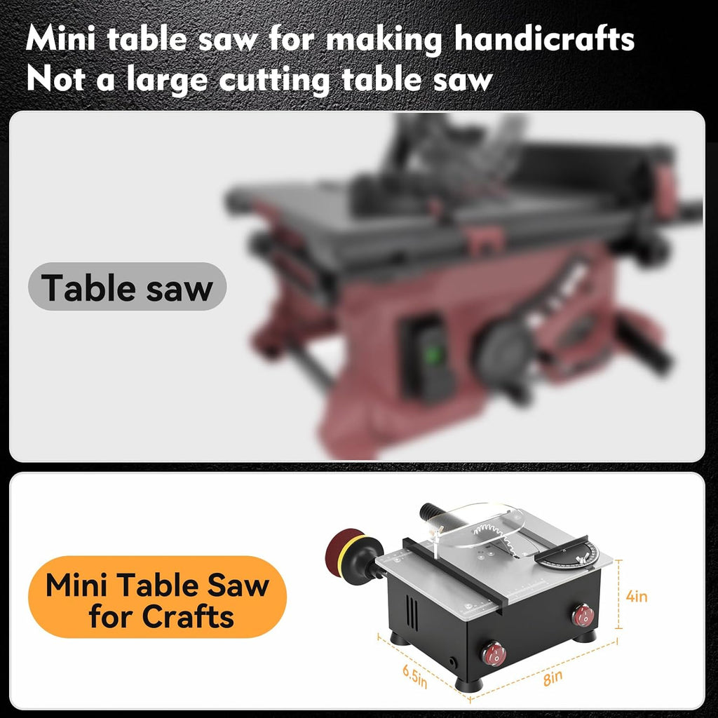 Mini Table Saw for Crafts[Dual 795 Motors & Switches] Max 200W/12,000RPM/26mm Adjustable Height Table Saw with Accessories.Gift for Men and Women's Creating Handmade Gifts,Exploring Hobbies,Models